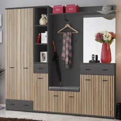 Mobile multiuso basso ingresso 60x96h cm rovere antracite  San Francisco, New York, California Gihome®
