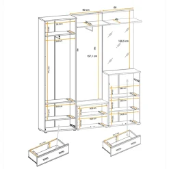 Mobile multiuso basso ingresso 60x96h cm rovere antracite  San Francisco, New York, California Gihome®