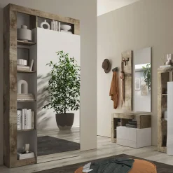Mobile multiuso ingresso 91x209h cm appendiabiti con specchio bianco pero Invictus