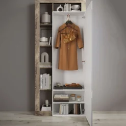 Mobile multiuso ingresso 91x209h cm appendiabiti con specchio bianco pero Invictus