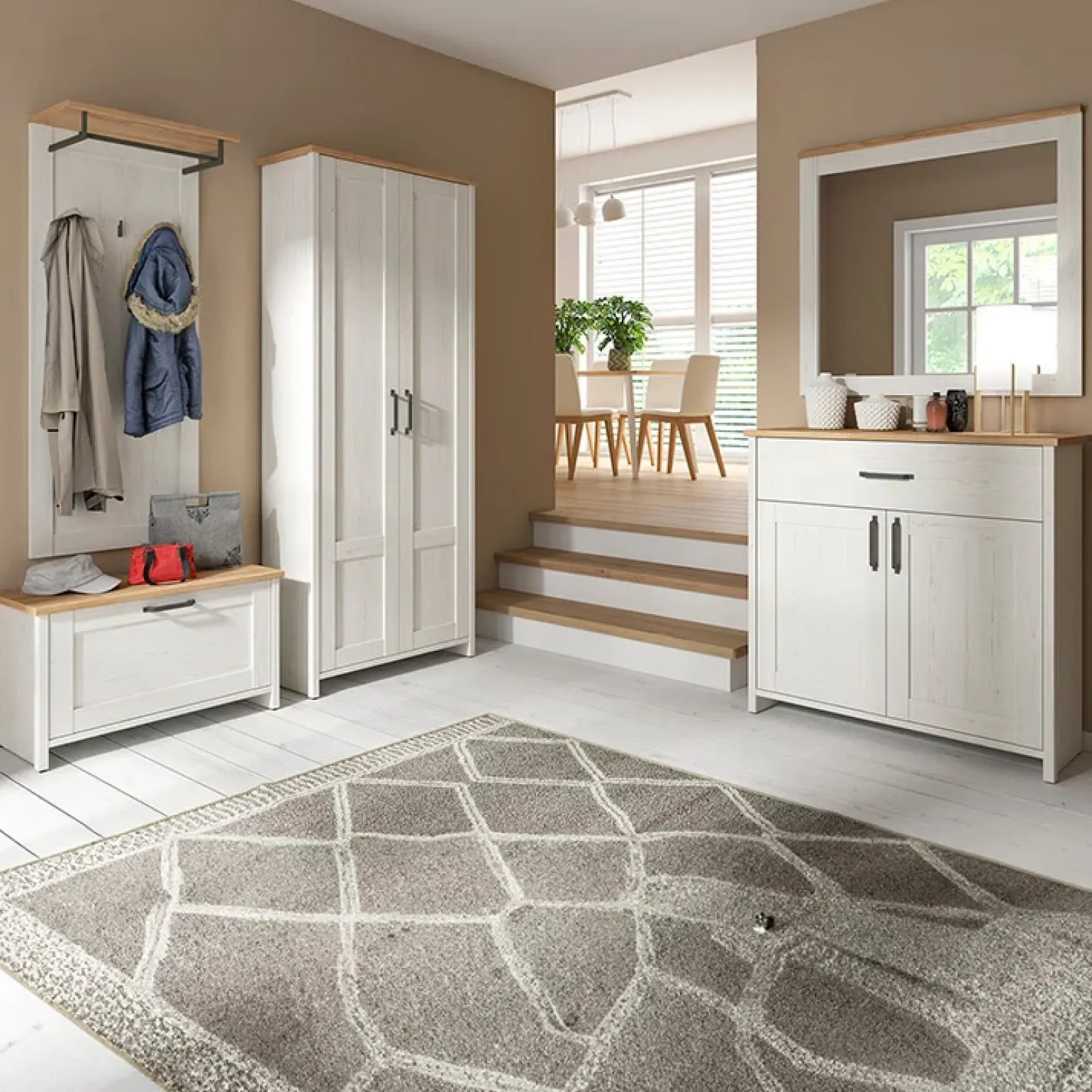 Mobile multiuso 102x99h cm 2 ante 1 cassetto scandinava bianco frassinato rovere Lars