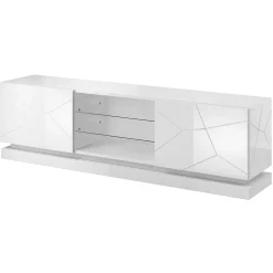 Mobile porta tv sospeso 200x57h cm 2 ante 2 vani a giorno bianco lucido Bianca
