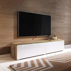 Mobile porta TV sospeso 140x30h cm con LED rovere bianco lucido  Silvia