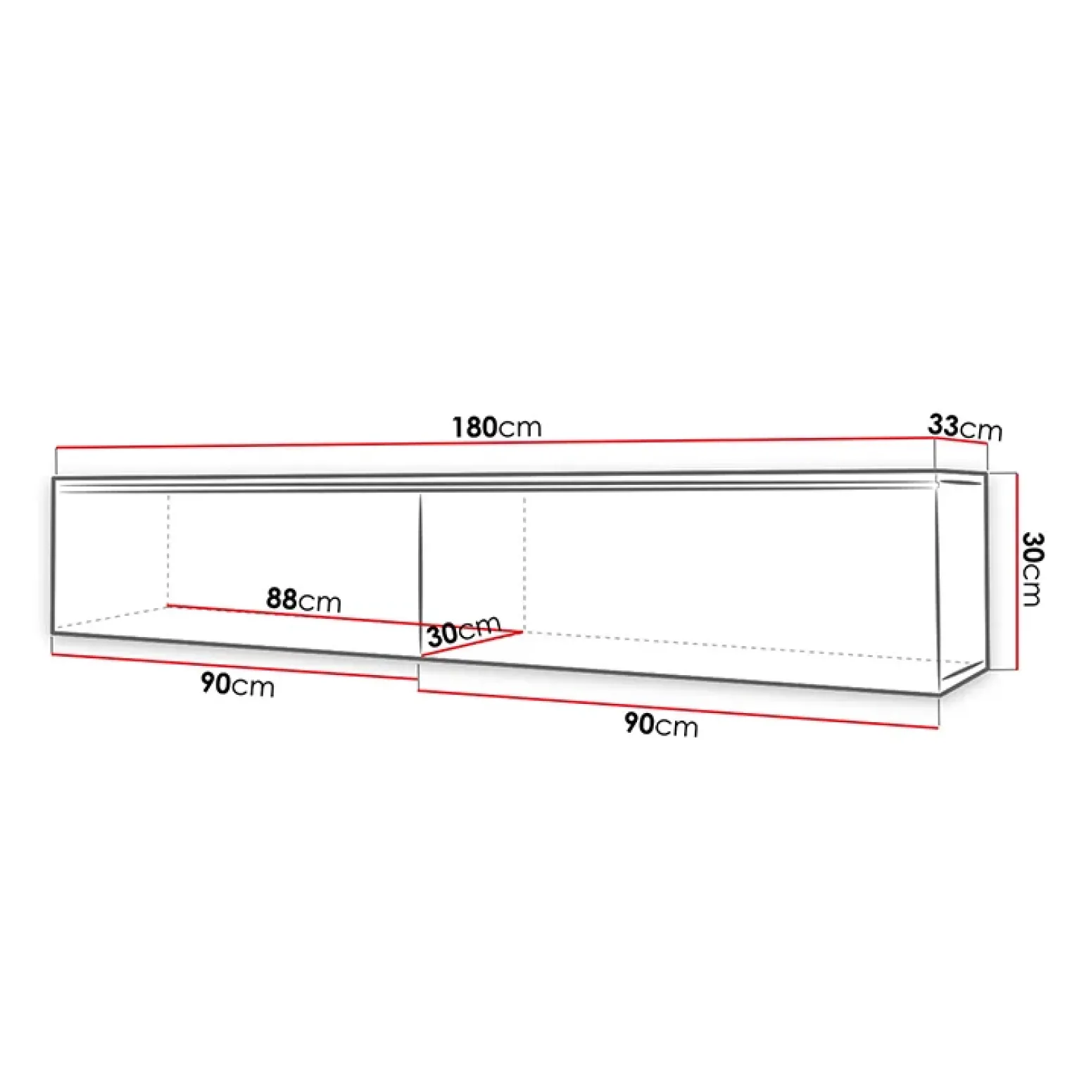 Mobile porta TV sospeso 180x30h cm 2 ante design bianco lucido rovere Silvia
