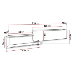 Mobile porta TV sospeso 210x48h cm moderno rovere bianco Brigida