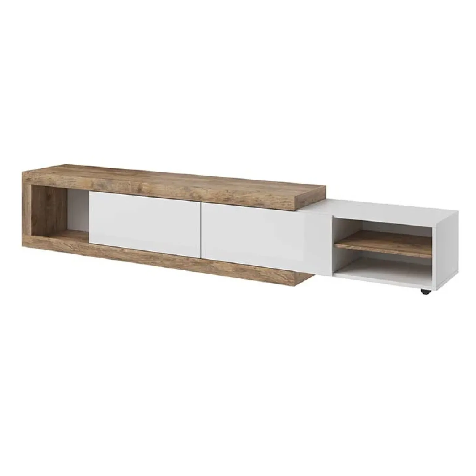 Mobile porta TV 200/242x 44h cm 2 ante moderno estraibile  bianco lucido rovere Aria
