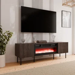 Mobile porta TV 181x58h cm 2 ante con caminetto noce cannettato Gabiot