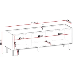 Mobile porta TV 144x50h cm 3 ante piano effetto marmo nero noce Caliva