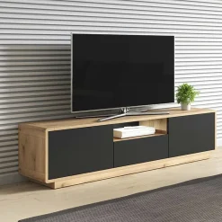 Mobile porta tv 180x45h cm 2 ante 1 cassetto nero opaco rovere Esmond