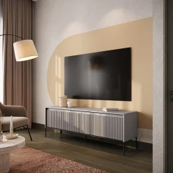 Mobile porta TV 193x56h cm 4 ante led cannettato grigio nero Camelia