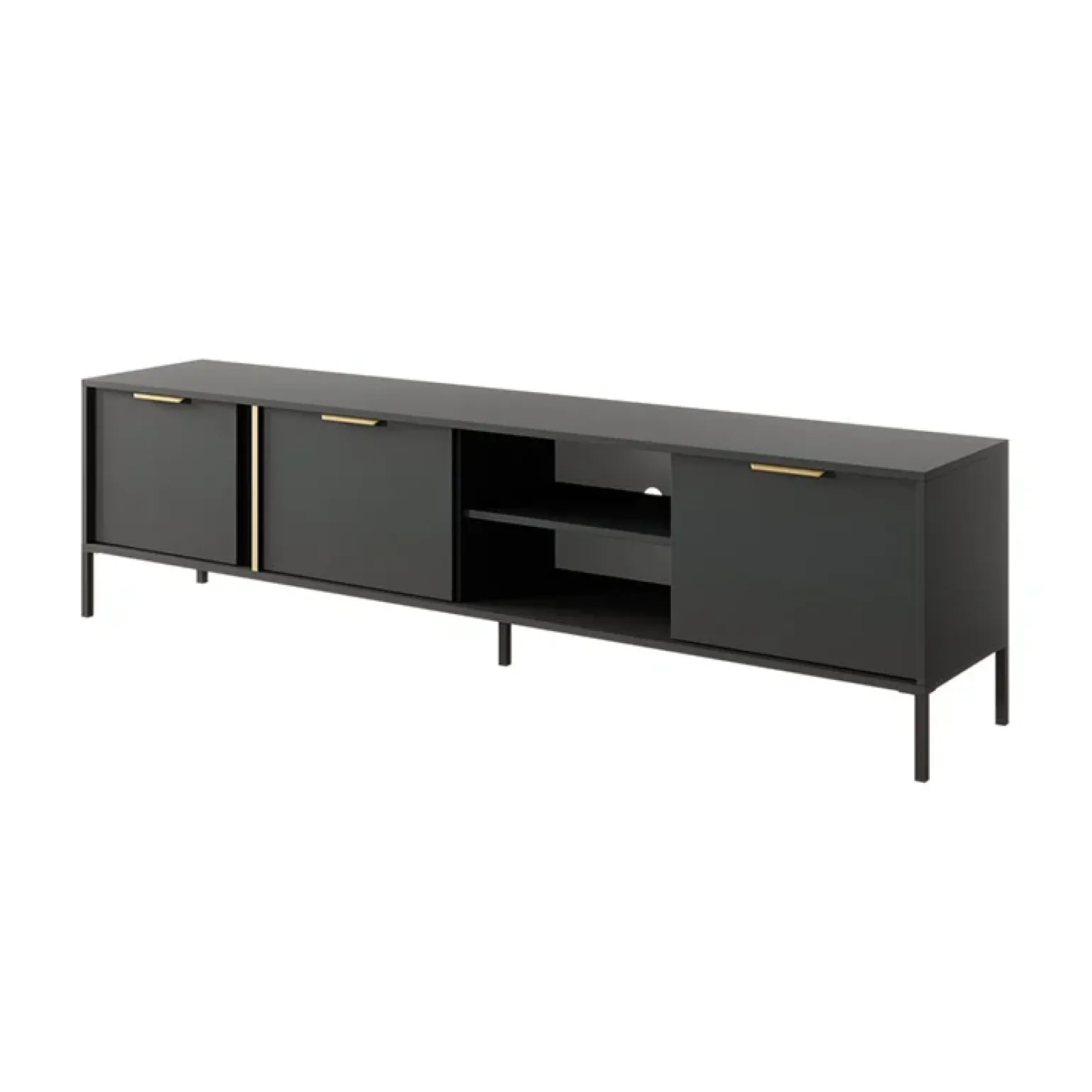 Mobile porta TV 203x53h cm 3 ante 2 vani moderno antracite Nebula