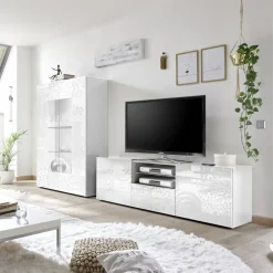 Mobile porta TV 181x57h cm 2 ante 1 cassetto bianco lucido Paradise