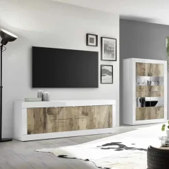 Mobile porta TV 210x66h cm 2 ante 2 cassetti  bianco lucido pero Eternity