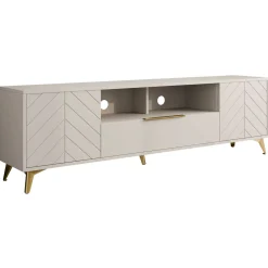 Mobile porta TV 204x60h cm 2 ante 2 cassetti 2 vani a giorno beige con frontali serigrafati  Miriam