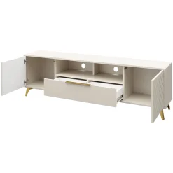 Mobile porta TV 204x60h cm 2 ante 2 cassetti 2 vani a giorno beige con frontali serigrafati  Miriam