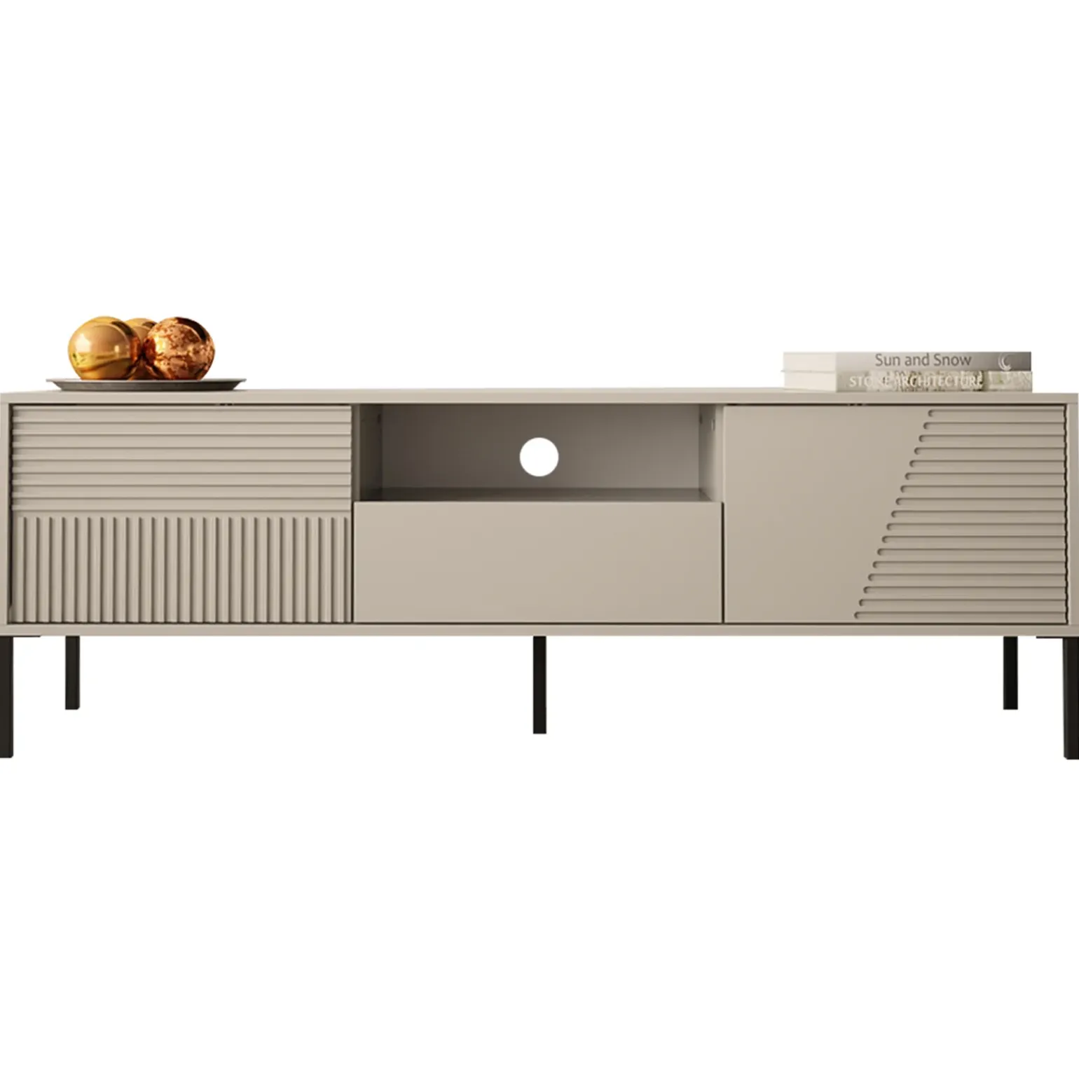 Mobile porta tv 155x54h cm 2 ante 1 cassetto cannettato beige Diana