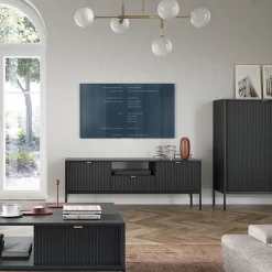 Mobile porta TV 154x56h cm 2 ante moderno soggiorno nero Alisa