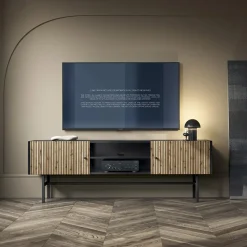 Mobile porta TV 155x52h cm 2 ante nero rovere cannettato Eterna