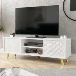 Mobile porta TV 140x42h cm 2 ante 2 vani a giorno bianco Nyborg