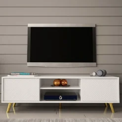 Mobile porta TV 140x42h cm 2 ante 2 vani a giorno bianco Nyborg