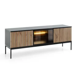 Mobile porta TV 153x56h cm 3 ante moderno nero rovere antico cannettato Bali