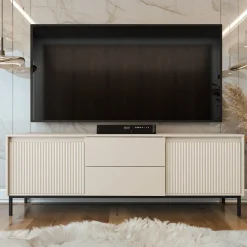 Mobile porta tv 174x60h cm 2 ante 2 cassetti cannettato beige Strike