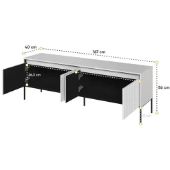 Mobile porta TV 167x56h cm  2 ante led cannettato bianco opaco nero Camelia