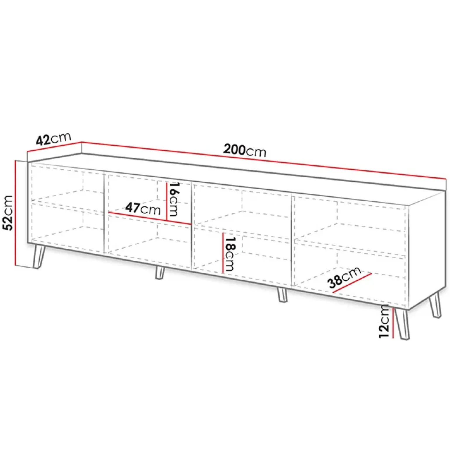 Mobile porta TV 200x52h cm 4 ante con frontale decorato nero lucido Placida