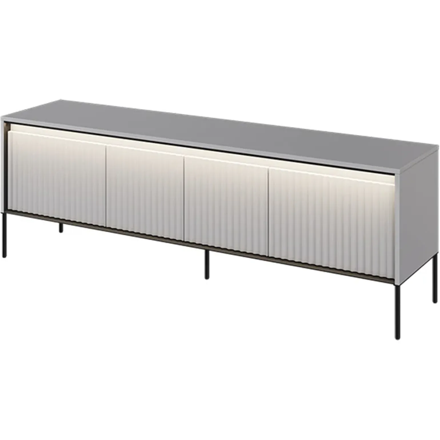 Mobile porta TV 167x56h cm 2 ante led cannettato grigio nero Camelia