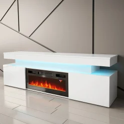 Mobile porta TV 190x59h cm 2 ante con caminetto con LED bianco Lumus