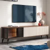 Mobile porta tv 180x50h cm 3 ante con LED cannettato noce beige Evelina