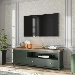 Mobile porta TV 181x61h cm 1 anta 1 cassetto moderno verde scuro quercia Texel