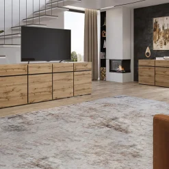 Mobile porta TV 180x48h cm 3 ante a ribalta 3 cassetti rovere nero Lolla