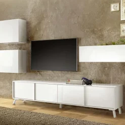 Mobile porta TV 205x48h cm 4 ante bianco lucido Tosca