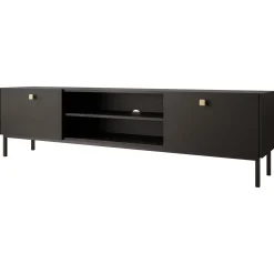 Mobile porta TV 180x48h cm 2 ante 2 vani nero opaco Giuggiola