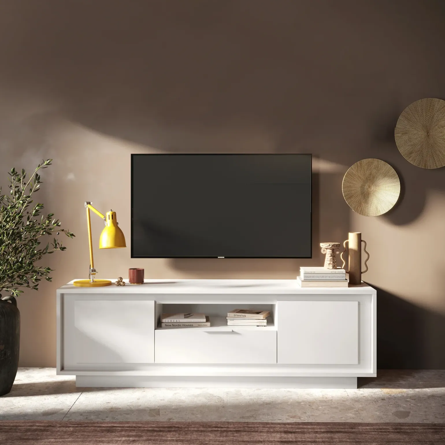 Mobile porta TV 184x58h cm 2 ante 1 cassetto bianco opaco Deluxe