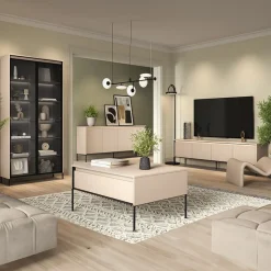 Mobile porta TV 193x56h cm 4 ante led cannettato beige nero Camelia