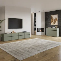 Mobile porta TV 225x48h cm 4 ante a ribalta 4 cassetti moderno verde nero Lolla