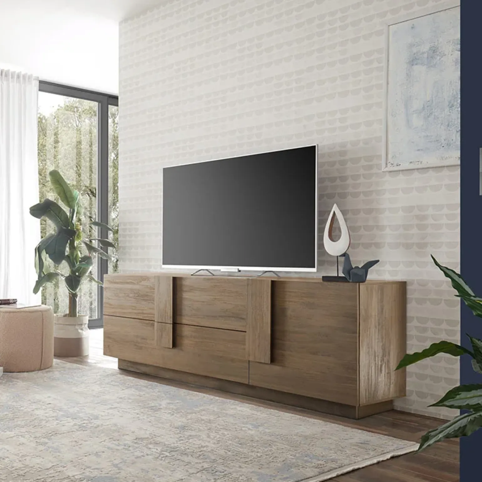 Mobile porta TV 182x63h cm 1 anta 2 cassetti moderno rovere Alvarez