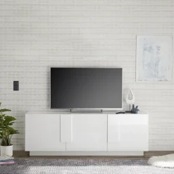 Mobile porta TV 182x63h cm 3 ante moderno bianco laccato lucido Alvarez