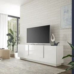 Mobile porta TV 182x63h cm 3 ante moderno bianco laccato lucido Alvarez