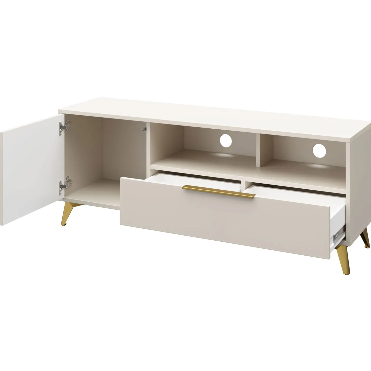 Mobile porta TV 154x60h cm 1 anta 2 cassetti 2 vani a giorno beige con frontali serigrafati Miriam