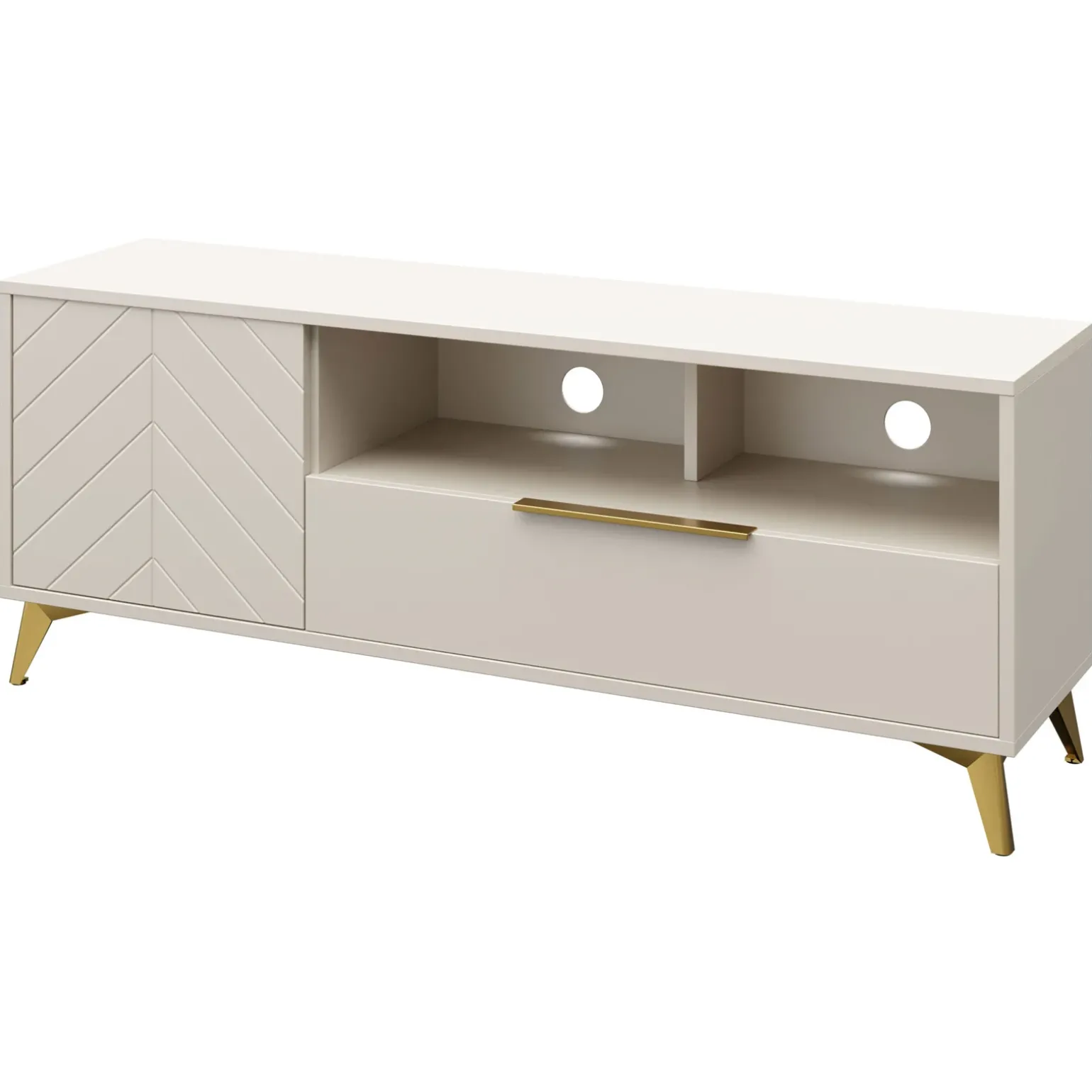 Mobile porta TV 154x60h cm 1 anta 2 cassetti 2 vani a giorno beige con frontali serigrafati Miriam
