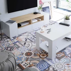 Mobile porta TV 138x36h cm 4 ante soggiorno bianco opaco rovere Ted