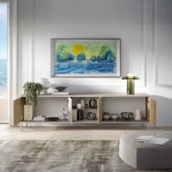 Mobile porta TV 210x59h cm 4 ante 2 vani moderno rovere chiaro beige Silka