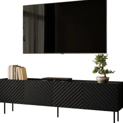 Mobile porta TV 200x59h cm 4 ante con frontali decorati nero Daniele
