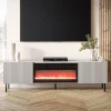 Mobile porta TV 181x53h cm 2 ante con caminetto con frontali cannettati beige  Ziggy