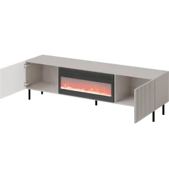 Mobile porta TV 181x53h cm 2 ante con caminetto con frontali cannettati beige  Ziggy