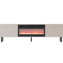 Mobile porta TV 181x53h cm 2 ante con caminetto con frontali cannettati beige  Ziggy