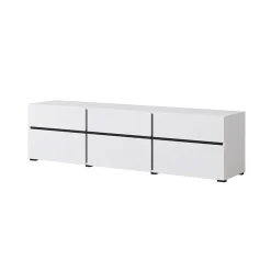 Mobile porta TV 180x48h cm 3 ante a ribalta 3 cassetti bianco opaco nero Lolla